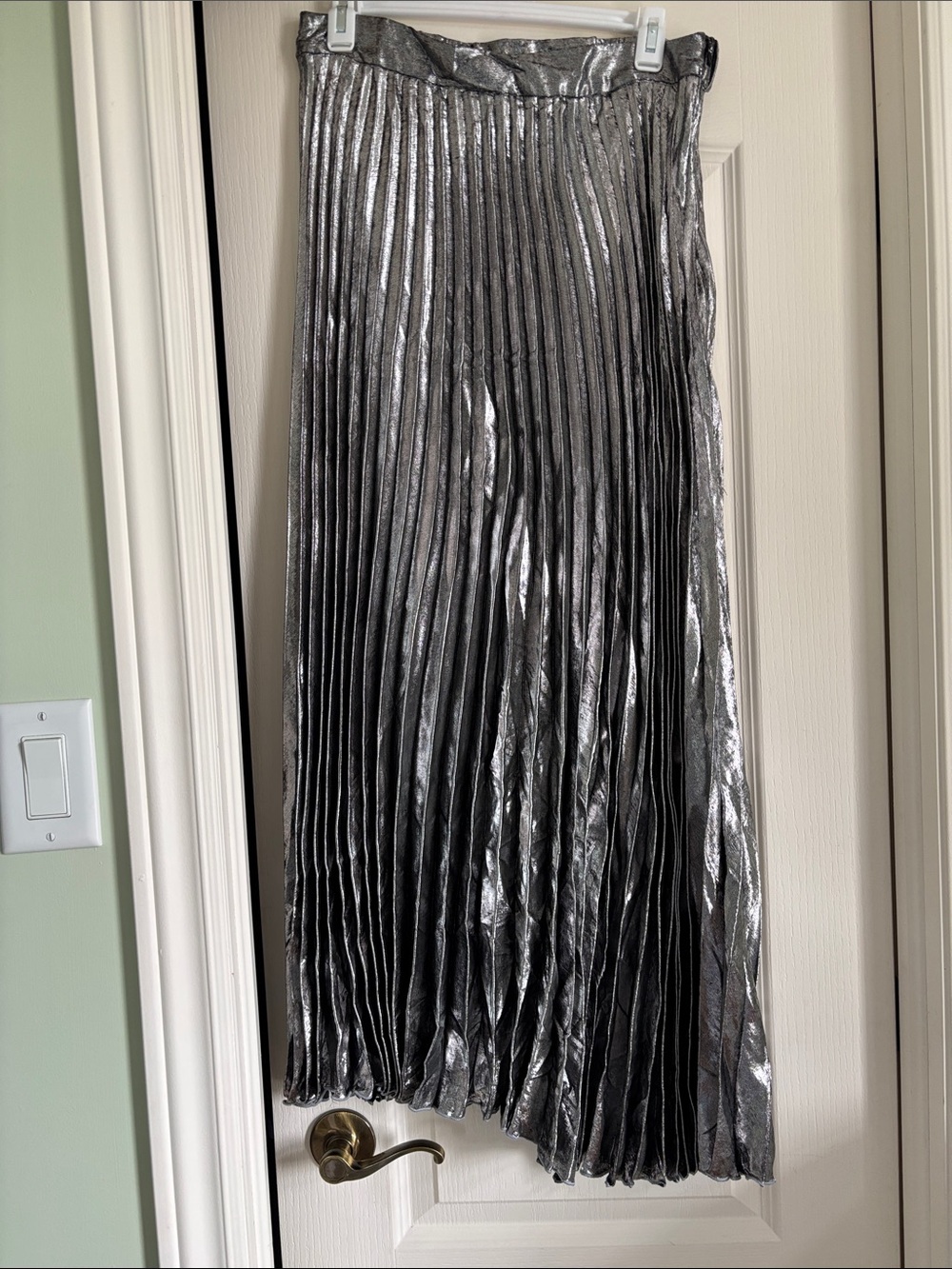 SHEIN Metallic Pleated Midi Skirt in Silver
